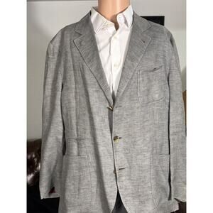 Brunello Cucinelli Gray Linen Herringbone Unstructured Blazer 52 IT 44R US Safar